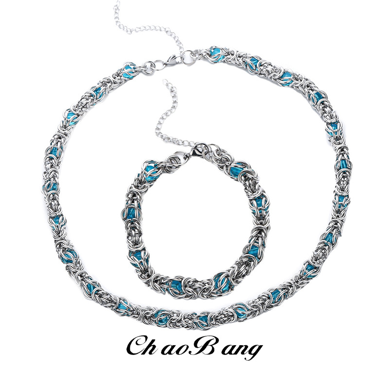 Wave Inlaid Gemstone Necklace for Men, Hip-Hop Trendy Fashion, High-End Niche Personalized Design Gift Bracelet for Women