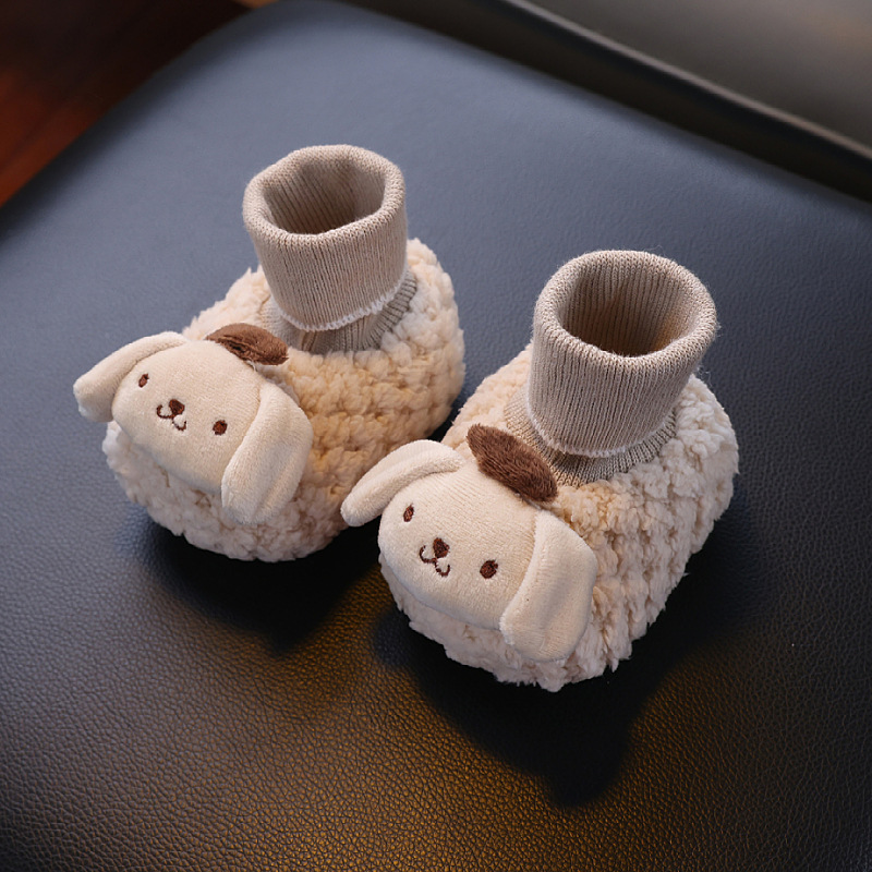 Baby socks shoes baby thickened autumn and winter soft bottom anti-drop toddler shoes socks cartoon doll plush warm 0-3-12