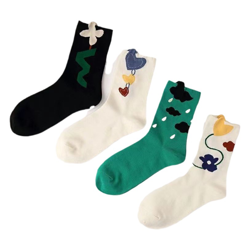 Socks Women's Spring and Autumn Mid-Autumn Socks New Trendy All-Match Niche Distinctive Socks Cyber Popular Love Cloud Flower Pattern