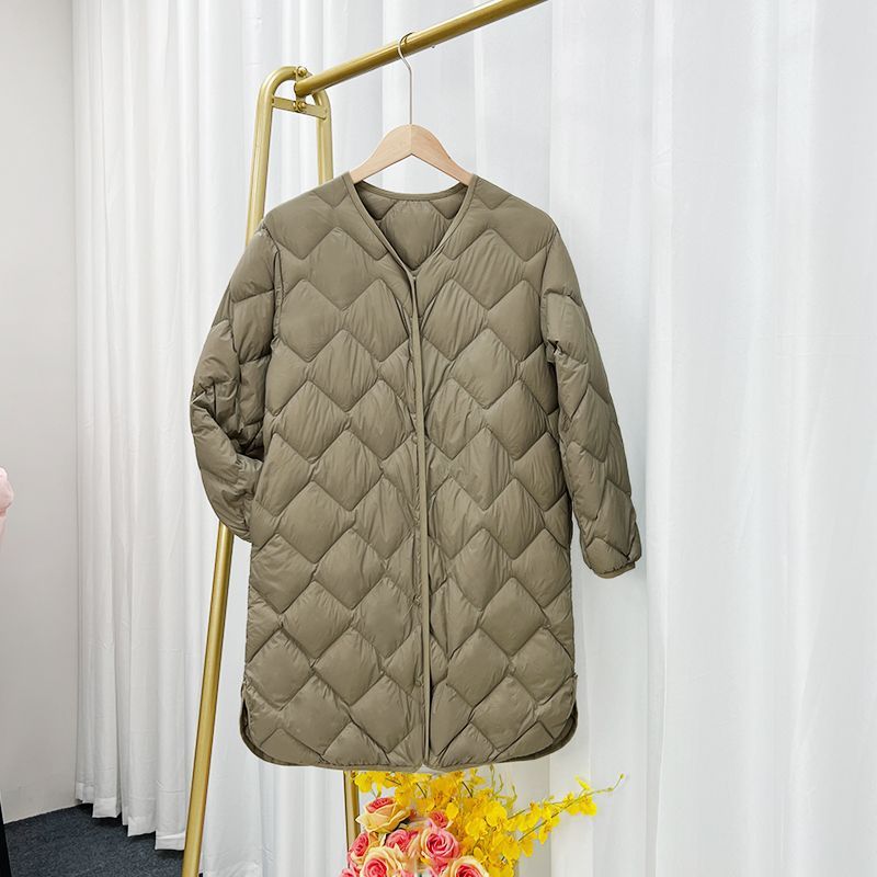 Picture of Cross-border TikTok autumn and winter new lightweight down jacket women's long V-neck long Korean collarless liner coat