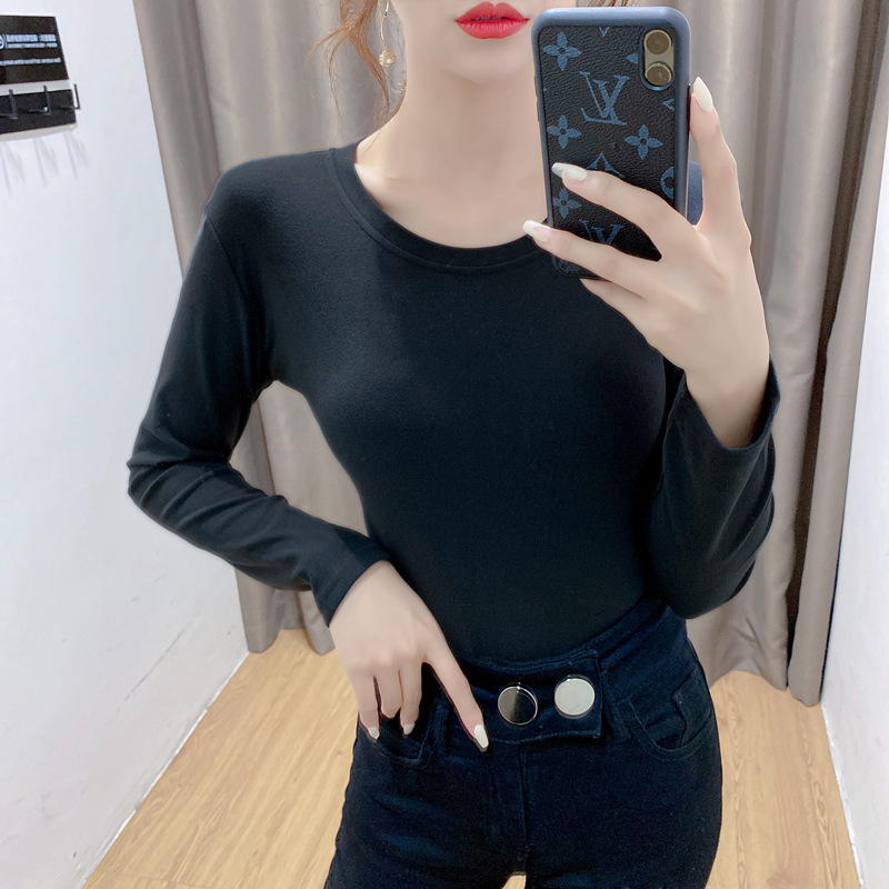 Picture of Base shirt de velvet warm clothing women's autumn and winter long sleeve heating round neck top women's slim fit women's clothing live wholesale