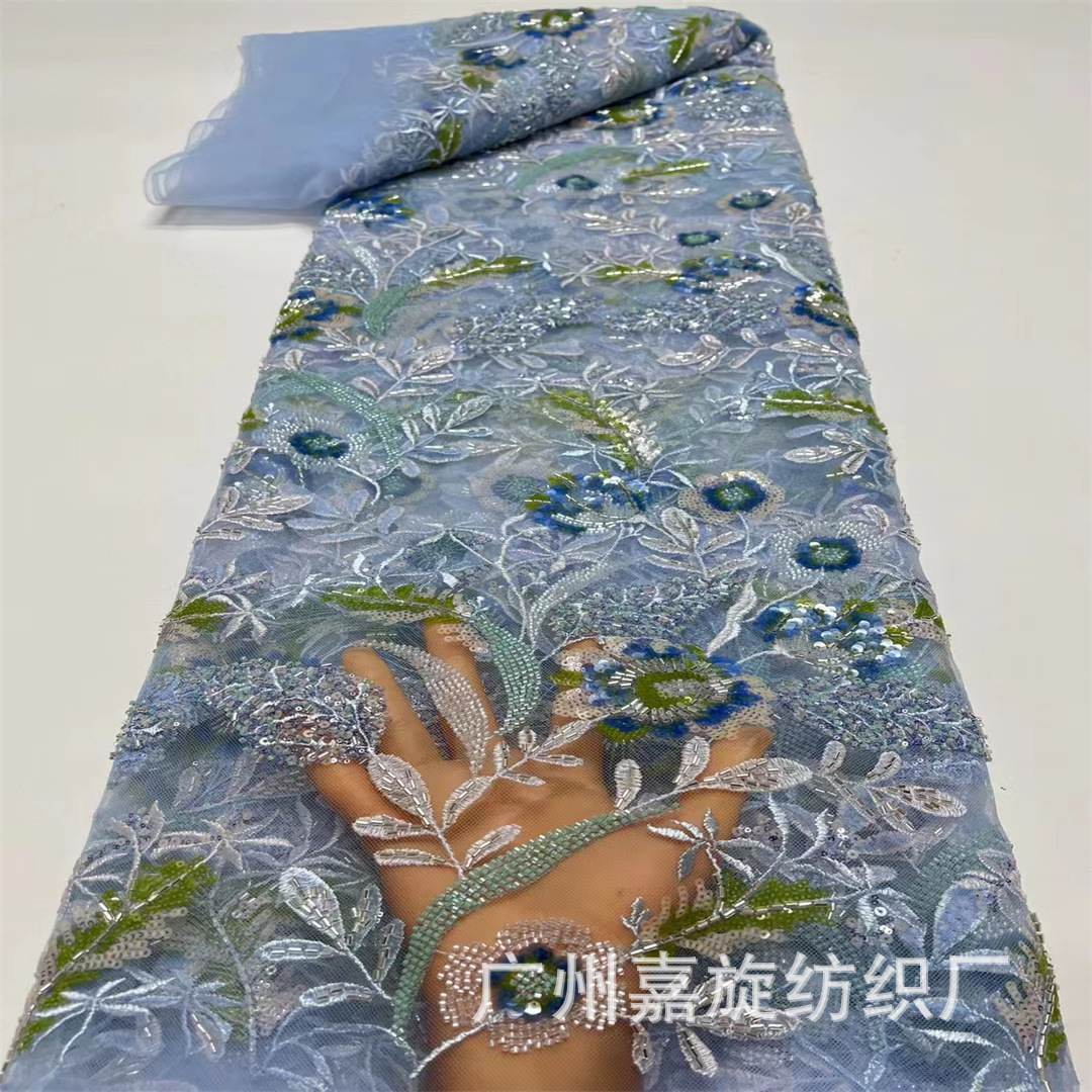 Picture of Positioning embroidery plus flower cheongsam dress fabric Middle East sequins lace embroidered cloth embroidery JX4209