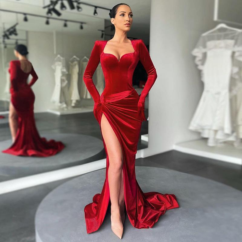 2023 European and American autumn and winter new C21464PF elegant slim chest sexy high waist gloves dress dress women
