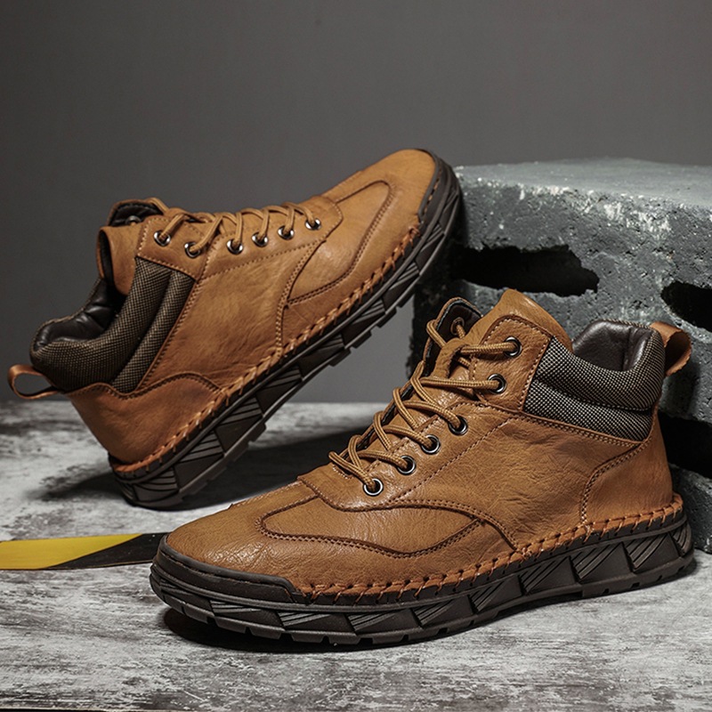 2025 New Fall/Winter fleece-lined plus size Men's Boots Outdoor High-top Casual Leather Boots Cross-border Explosions Men's Martin Boots