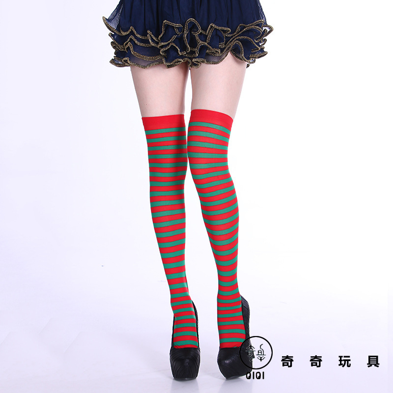 Picture of Halloween Christmas Striped Stockings Party Costume Accessories Over-the-Knee Stockings Striped Pantyhose