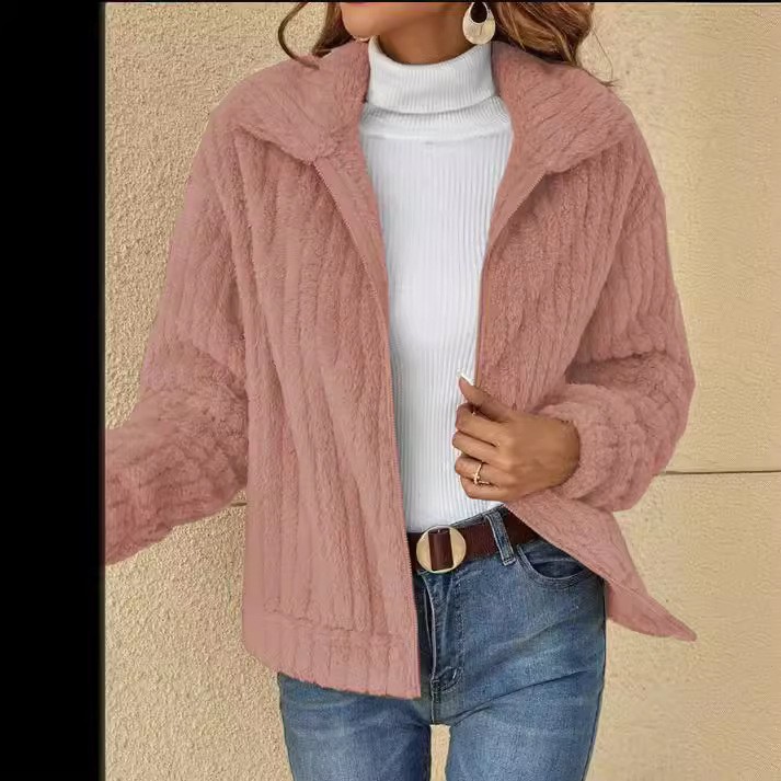 Picture of 2024 Cross-border New Fall/Winter Plush Cardigan Lapel Short Jacket