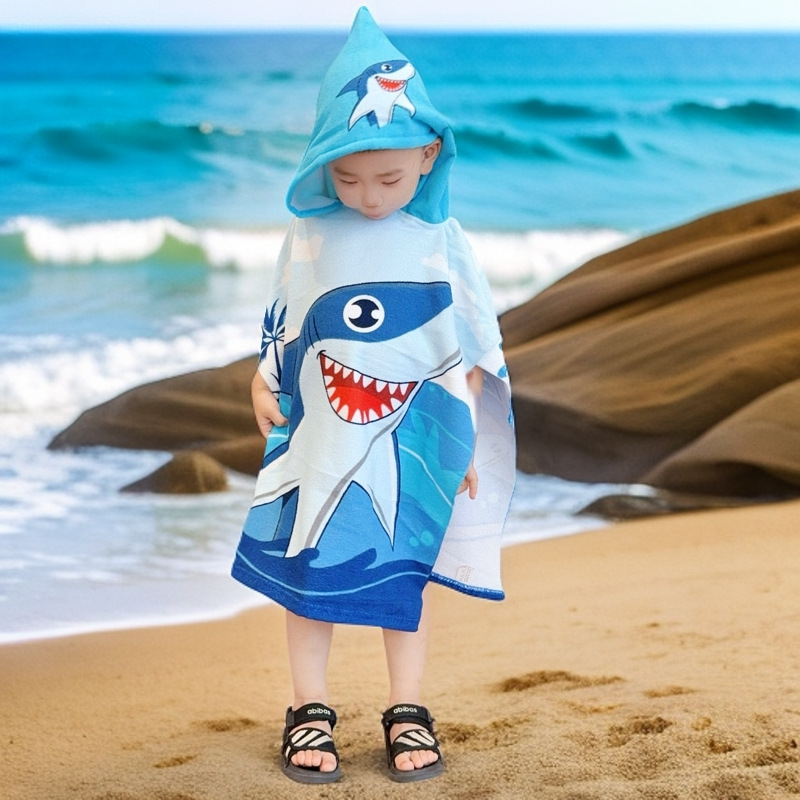 Picture of Children's Bath Towel Hooded Poncho Bathrobe Super Soft Wearable Baby Absorbent Towel for Boys and Girls Swimming