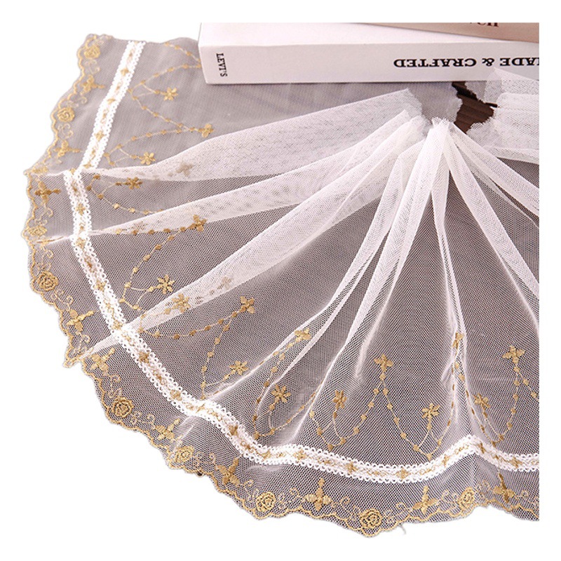 Gold white mesh embroidery lace clothing lace accessories diy decorative curtain side sofa cushion fabric width 24CM