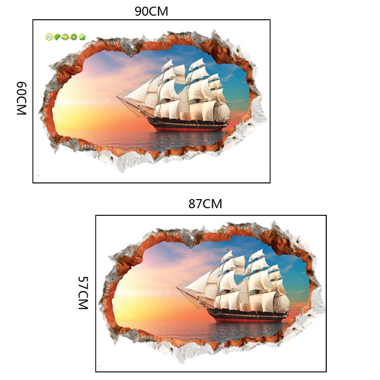 Picture of Clearance Wall Stickers Fashion 3d Sailing Decorative Stickers Personalized Bedroom Living Room Broken Wall Background Removable Wall Stickers