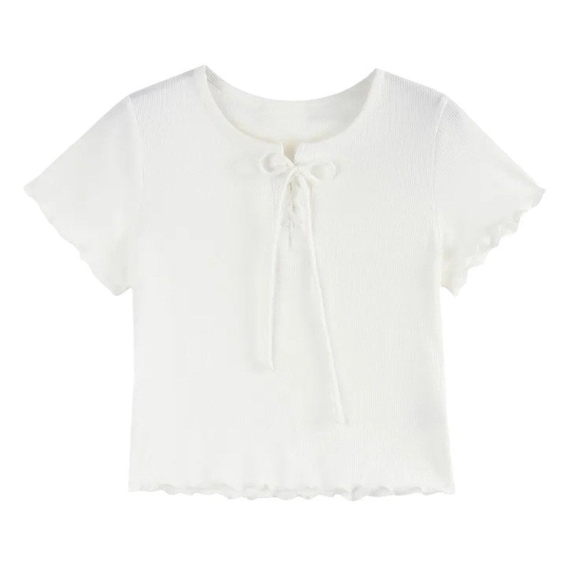 Outlets ~ Foreign Trade Cut Label High Waist Short Sleeve T-Shirt Women's Short Fashion Summer Slim Fit Navel Top Ins Trendy