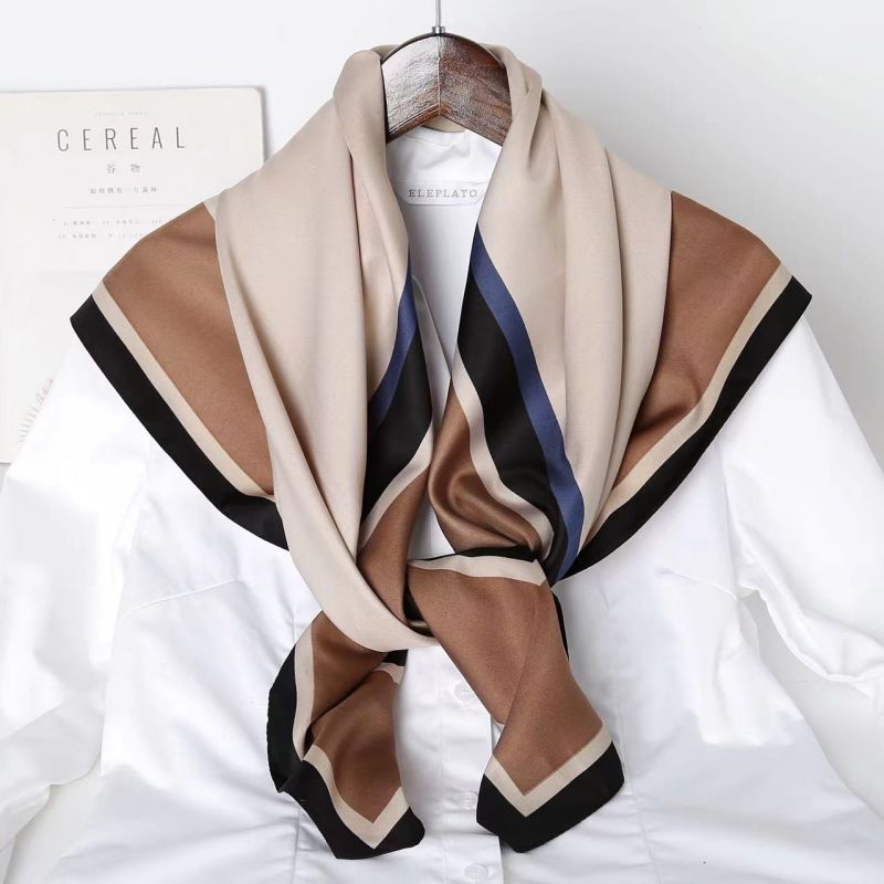 Picture of Autumn and winter all-match shawl animal printed black and white simple large square 90*90CM imitation silk twill silk scarf for women
