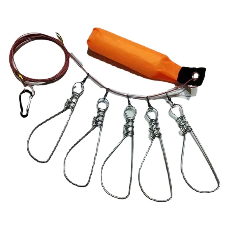 Stainless Steel Lure Fish Lock Live Fish Buckle Lock Fish Rope 5.1m Steel Wire Buoyancy Fishing Buckle Fish Lock Fishing Gear