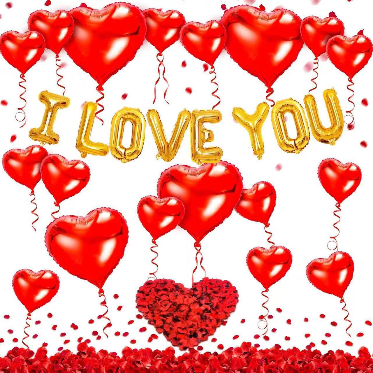 Cross-border Valentine's Day double bear Love Balloon Suit Iloveyou pull flag decoration Valentine's Day aluminum film balloon package