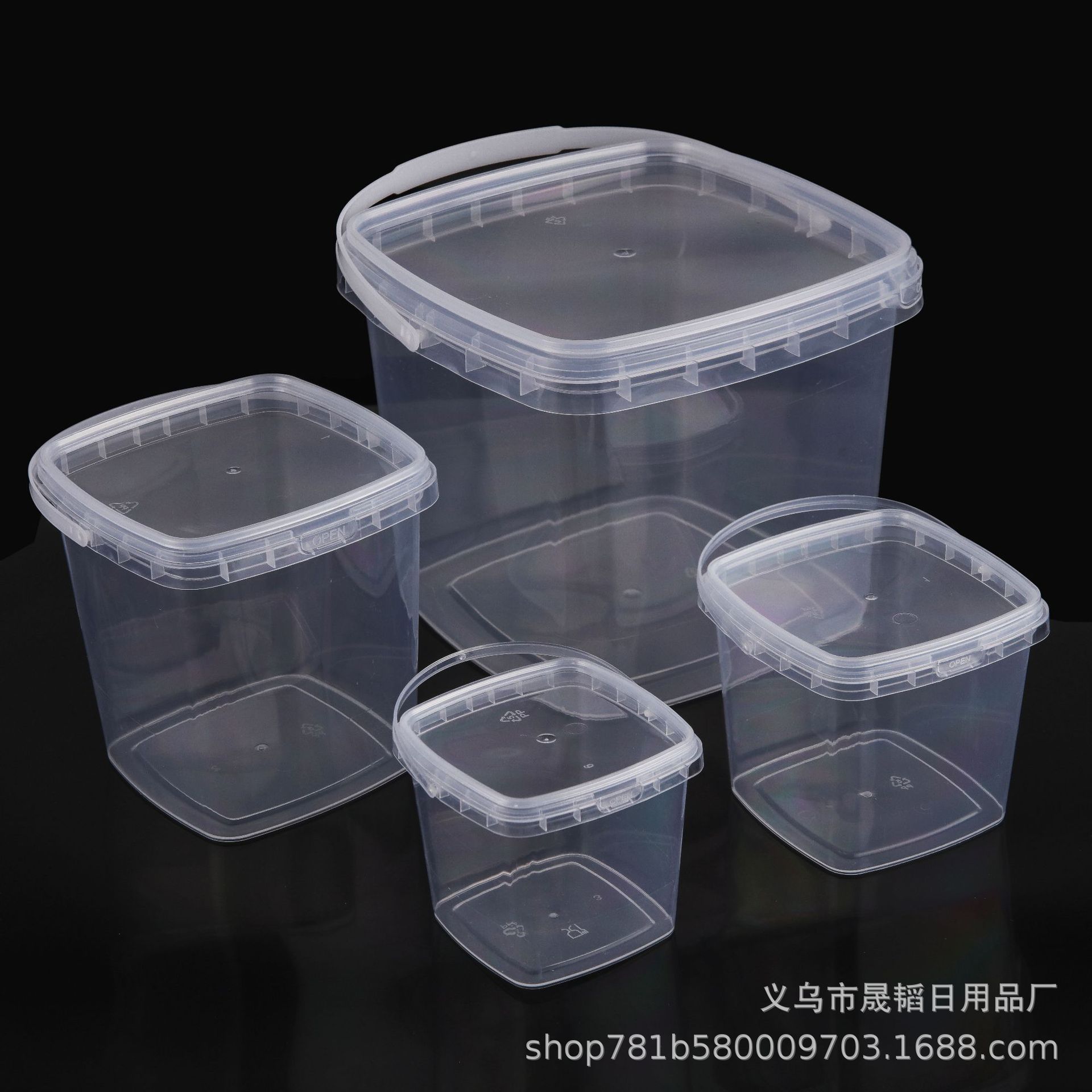 Transparent Plastic pp Small Square Bucket Satchel with Lid Colored Clay Packaging Bucket 0.3-5 Liter Bucket Milk Tea Bucket Wholesale