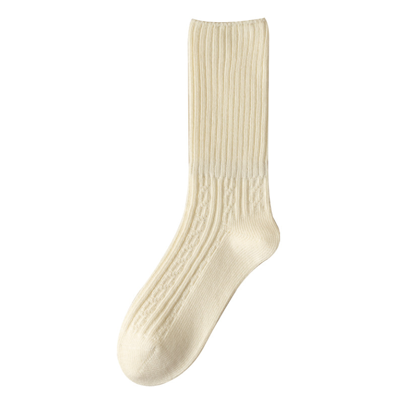 Picture of Zhuji Women's Socks, Autumn and Winter Mid-Calf Socks, Solid Color, Sweat-Absorbent, Double-Needle Breathable Socks, Casual and Comfortable Cotton Socks, Seamless Slouch Socks