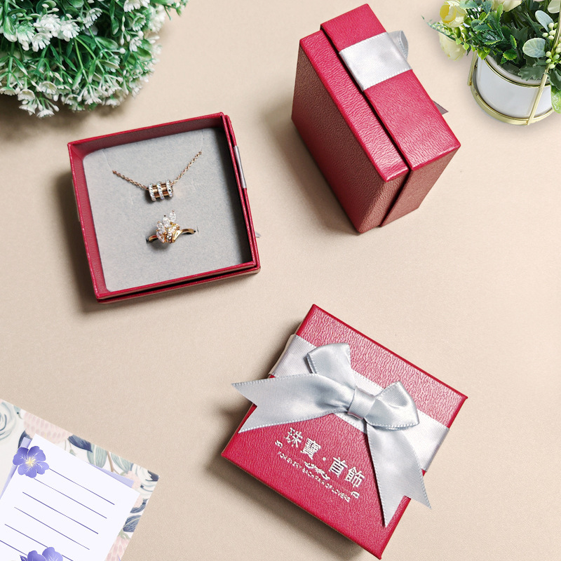 Grey Bow Red Gift Box Printing Jewelry Box Ring Necklace Earrings Bracelet Jewelry Box Wholesale