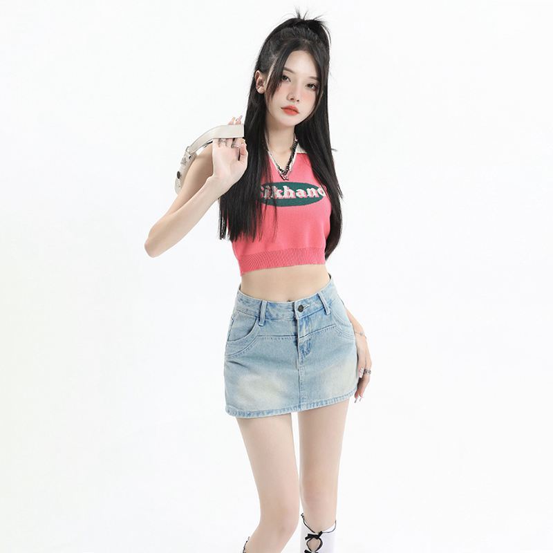 light blue High Waist Denim Short Culottes Women's Summer 2024 New All-Match Design Sense A- Line Hip Skirt Ins Trendy