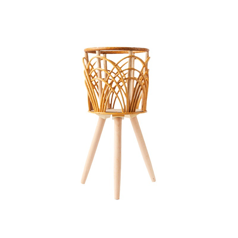 Picture of Cross-border Indoor Woven Flower Pot Imitation Rattan Flower Rack Triangle Living Room Floor-standing Hollow Flower Rack Balcony Bamboo Woven Flower Basket