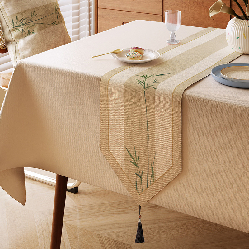 New Chinese Style Table Flag Sense Fabric Waterproof Oil-proof Tea Mat Tablecloth Light Luxury High-end Sense Cover Cloth Zen Tea Flag Table Flag