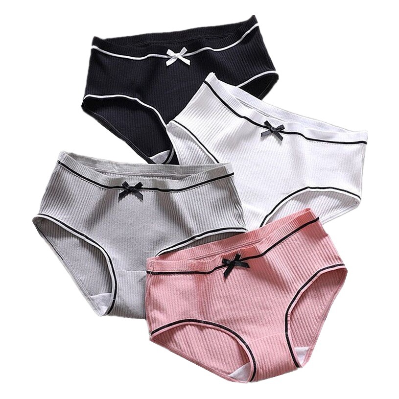 Japanese Style Threaded Princess Milk Silk Mid-waist Breathable Underwear Women's Simple Sexy Bow Soft Ladies Briefs