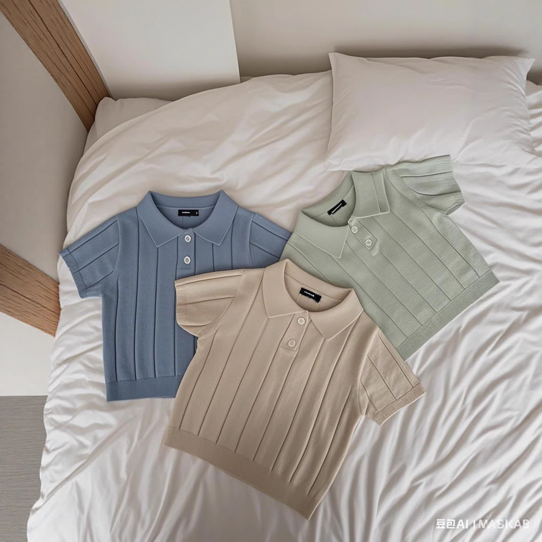Korean Style 2025 Spring and Summer Baby Knitwear Thin Summer Top Lel Children's Pullover Polo Shirt