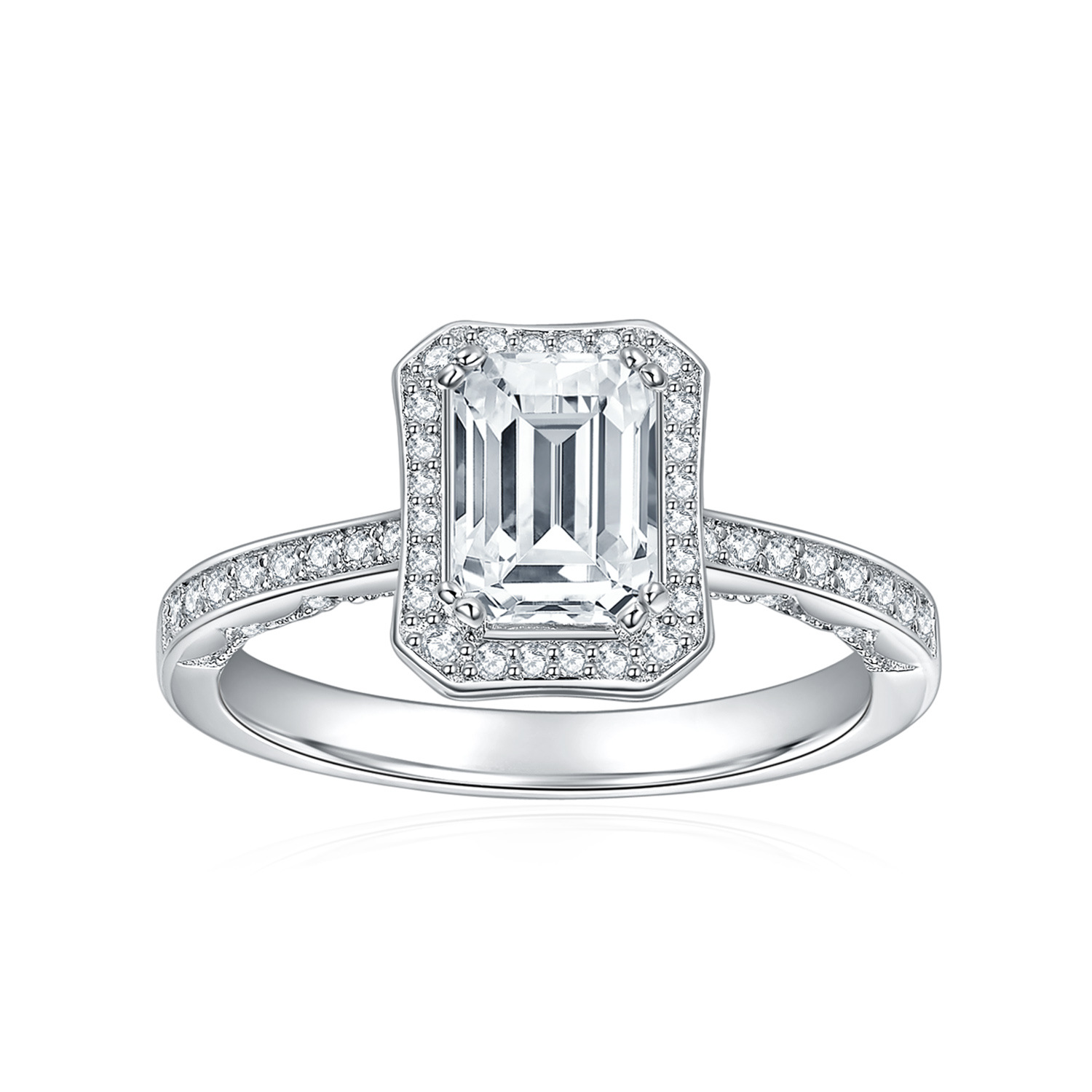 Yuntong Jewelry Foreign Trade Cross-border AliExpress to Send 5*7mm Emerald Cut All Moissanite Silver Plating 18K Gold Ring