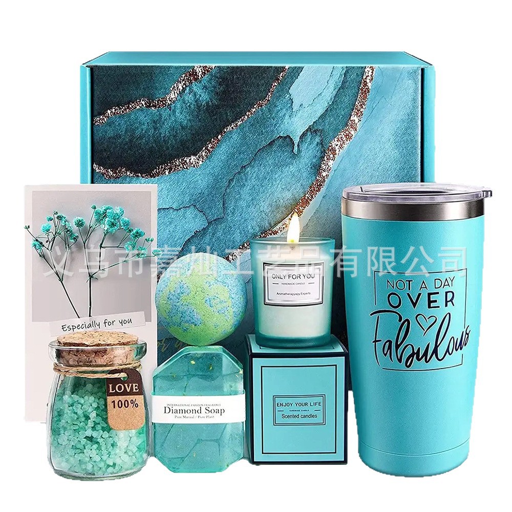Picture of Cross-Border Blue Bath Gift Set Spa Gift Box Scented Candle Souvenir High-End Birthday Gift for Women