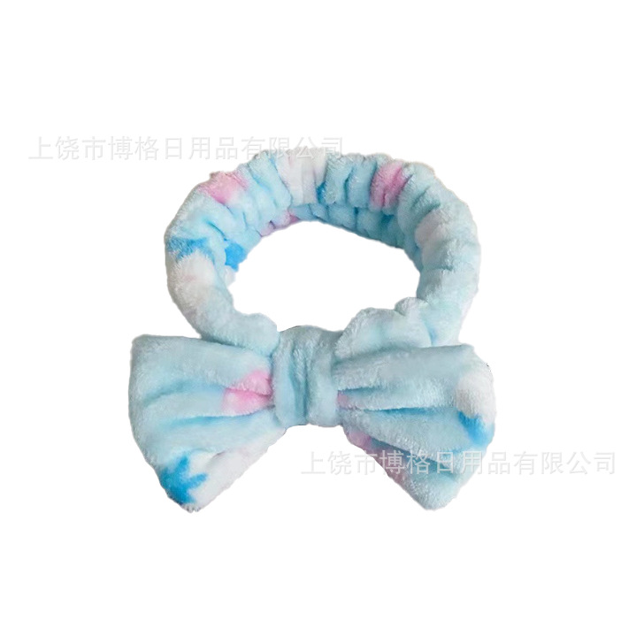 Picture of Korean Style Cute Dot Striped Headband Bow Hair Band Plush Hair Accessories Face Wash Hair Band Makeup Mask
