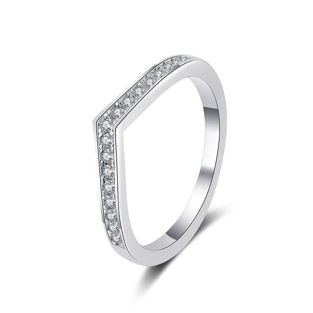 Picture of S925 Sterling Silver Ring Women's Korean-style V-shaped Ring Full Set with Mosane Diamond D Color Ring Row Ring Wedding Simulation Diamond Ring Women
