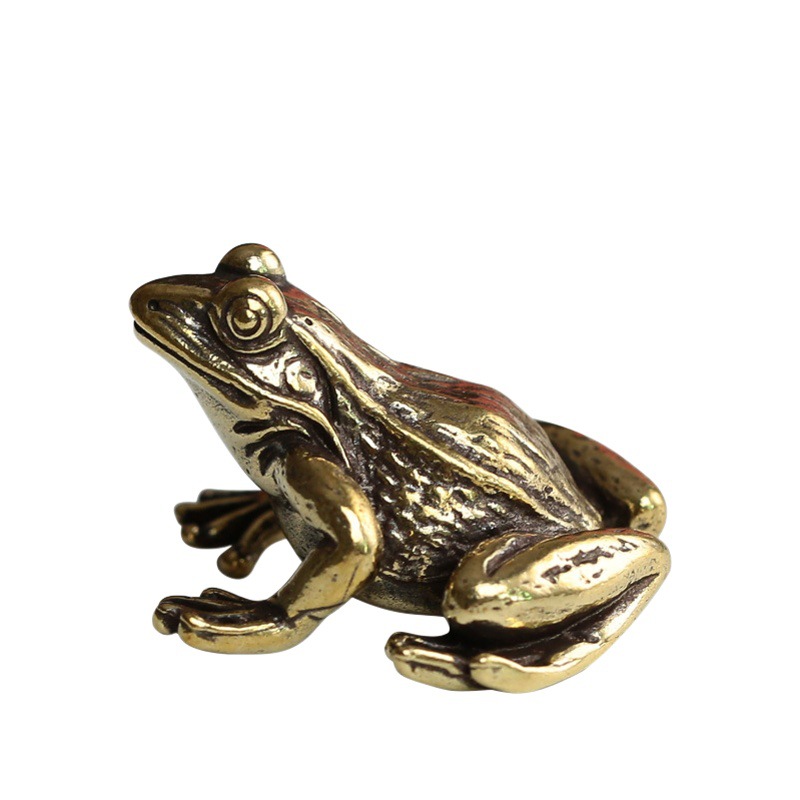 Picture of Pure Brass Refined Solid Retro Frog Prince Desktop Ornaments Pastoral Frog Shape Tea Pet Small Handle