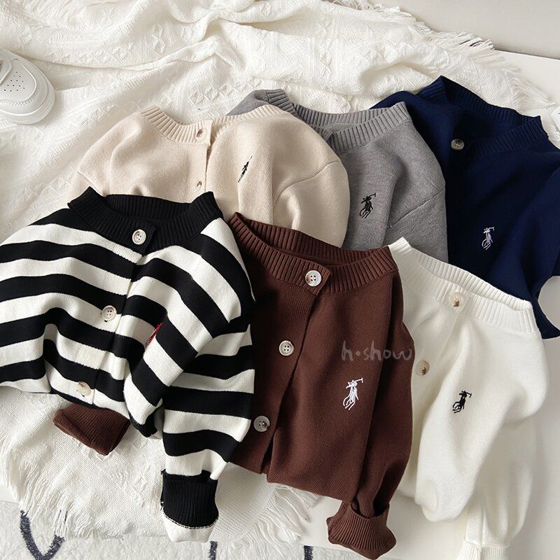 [in stock] Boys and girls winter striped cardigan children's sweater coat 2025 spring and autumn baby round neck