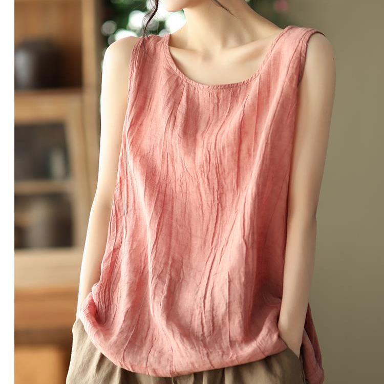 2023 New Summer Style Sleeveless Retro Cotton and Linen Vest for Women Loose Pure Color Versatile Sleeveless Top Slimming Look Inner Wear