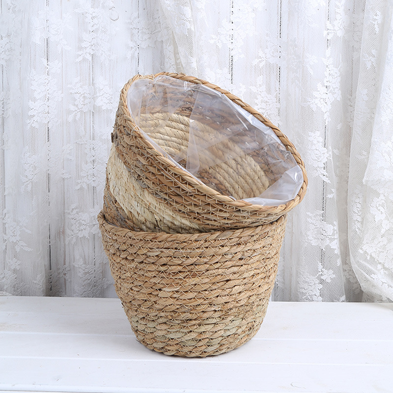 Picture of Cross-border Hot Sale Straw Rattan Flower Basket Creative Home Woven Basket Balcony Living Room Decoration Green Plant Potted Flower Pot