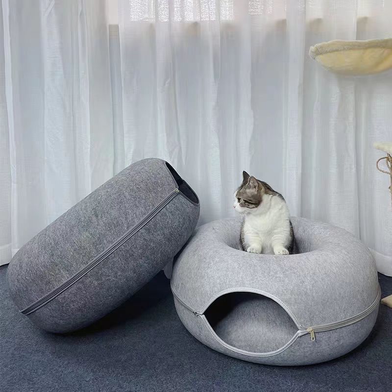 Picture of Double-layer net red donut pet nest four seasons universal detachable play and sleep integrated semi-enclosed felt cat nest
