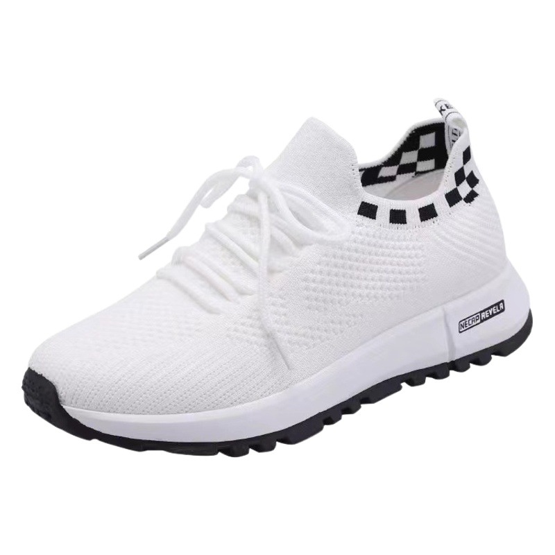 2023 spring, summer and autumn new women's shoes flying woven breathable running shoes front lace-up women's casual white shoes soft sole shoes