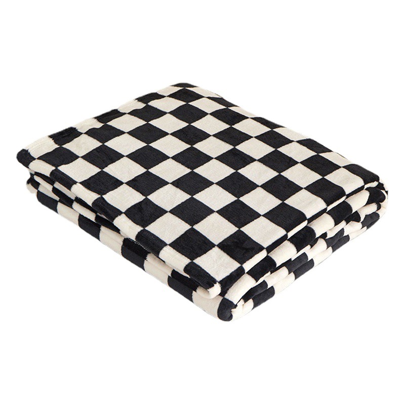 New Checkerboard Flannel Blanket Thickened Milk Blanket Coral Fleece Nap Blanket Foreign Trade Gift Blanket Wholesale