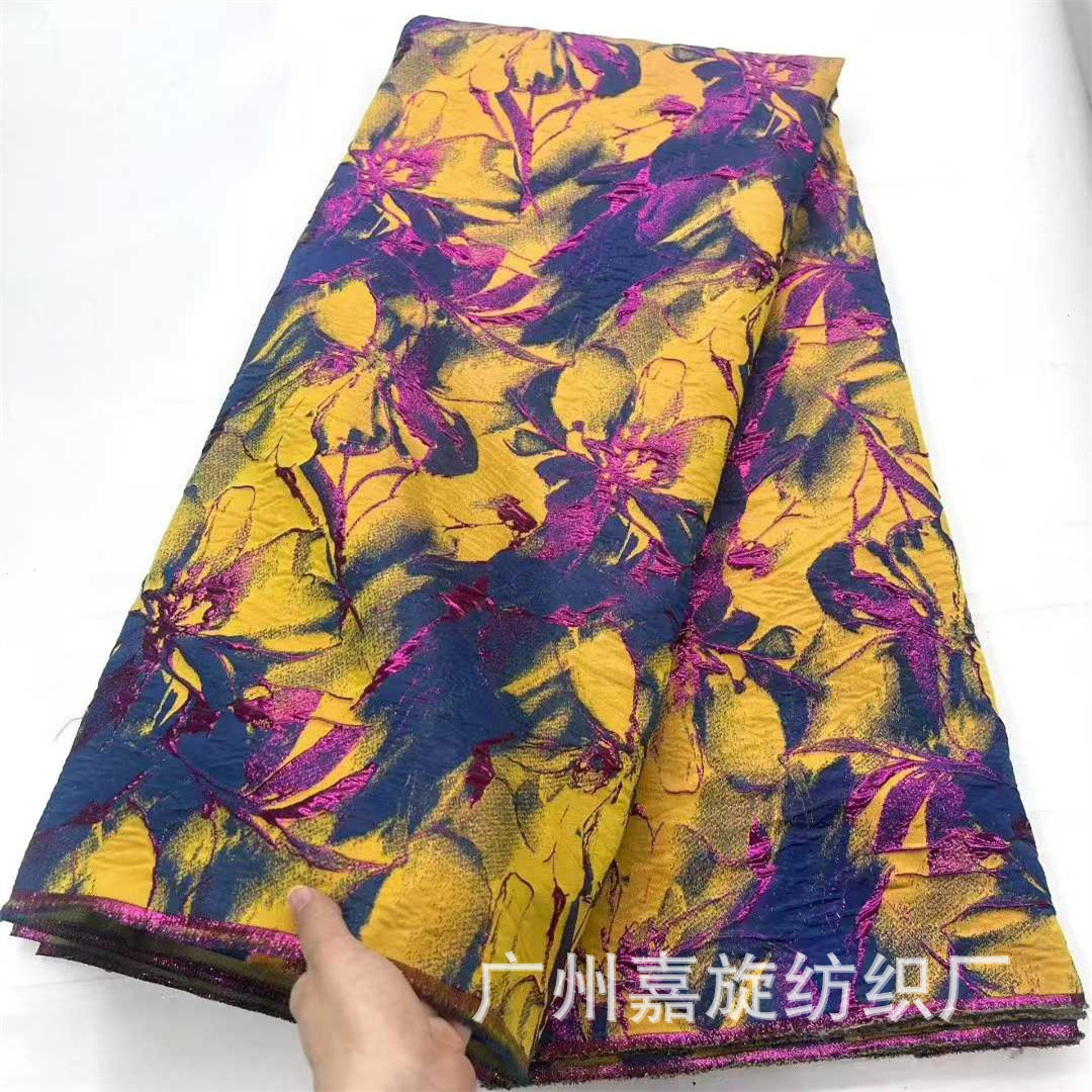 European and American New Multi-Color Painted Stereo Flower Embossed Jacquard Fabric Ghana Clothing Dress Cheongsam Windbreaker Fabric