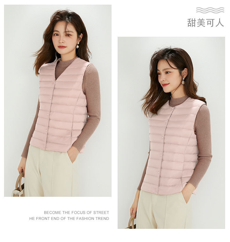 Picture of Cross-Border Tiktok New Women's Collarless down Liner Vest V Neck Lightweight Warm Jacket Vest Vest Round Neck