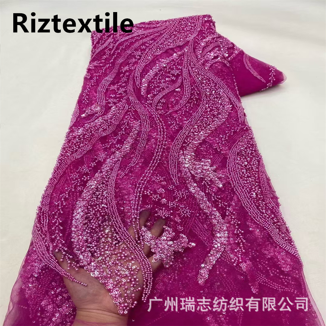 Picture of Spot European and American Bead Tube Embroidery Mesh Embroidery Sequin Embroidery Cloth Fashion Wedding Dress Fabric Beaded Lace