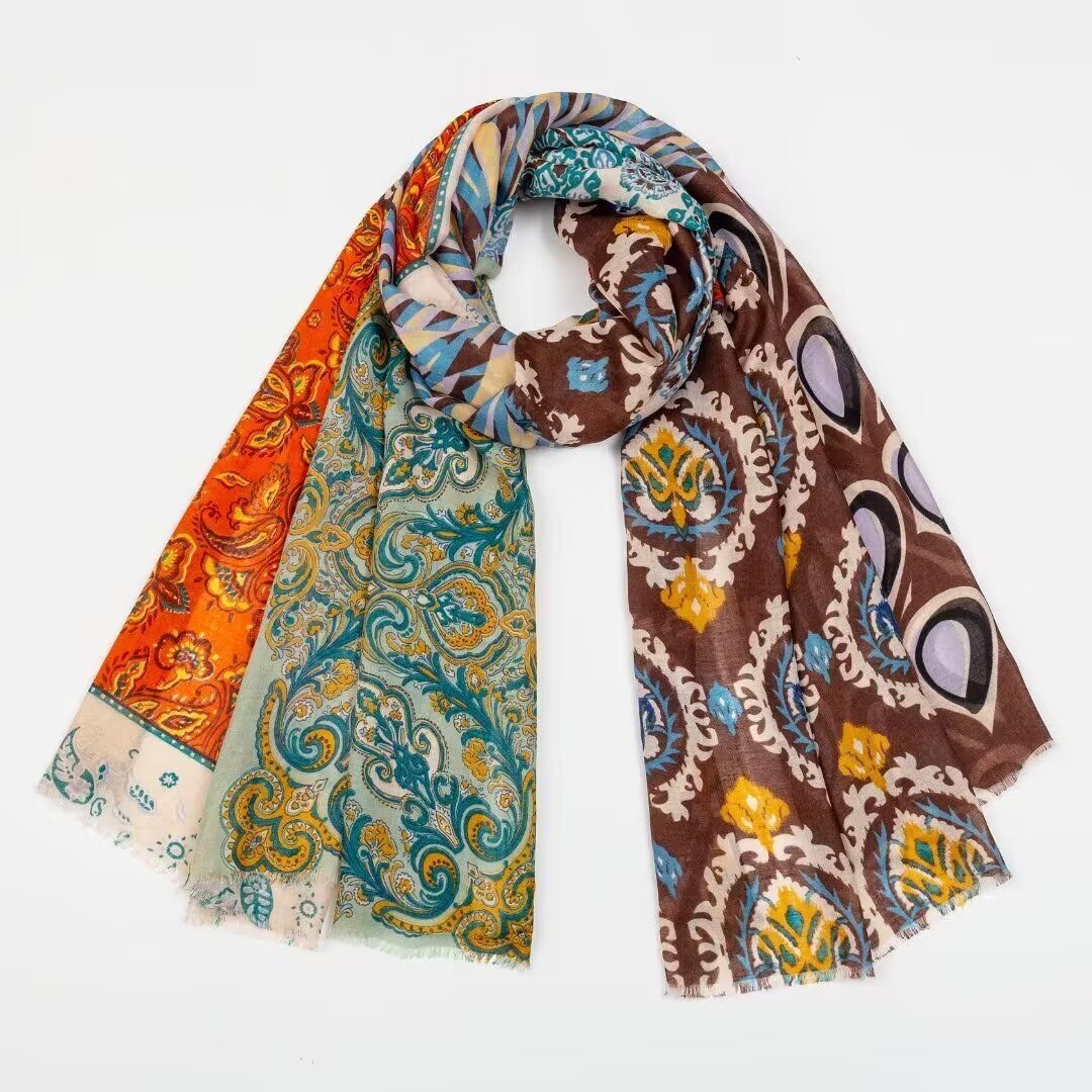 Picture of Summer Travel Anti-Sun Retro Printed Scarf Shawl Women's Ethnic Style Cross-Border Long Square Scarf Wholesale