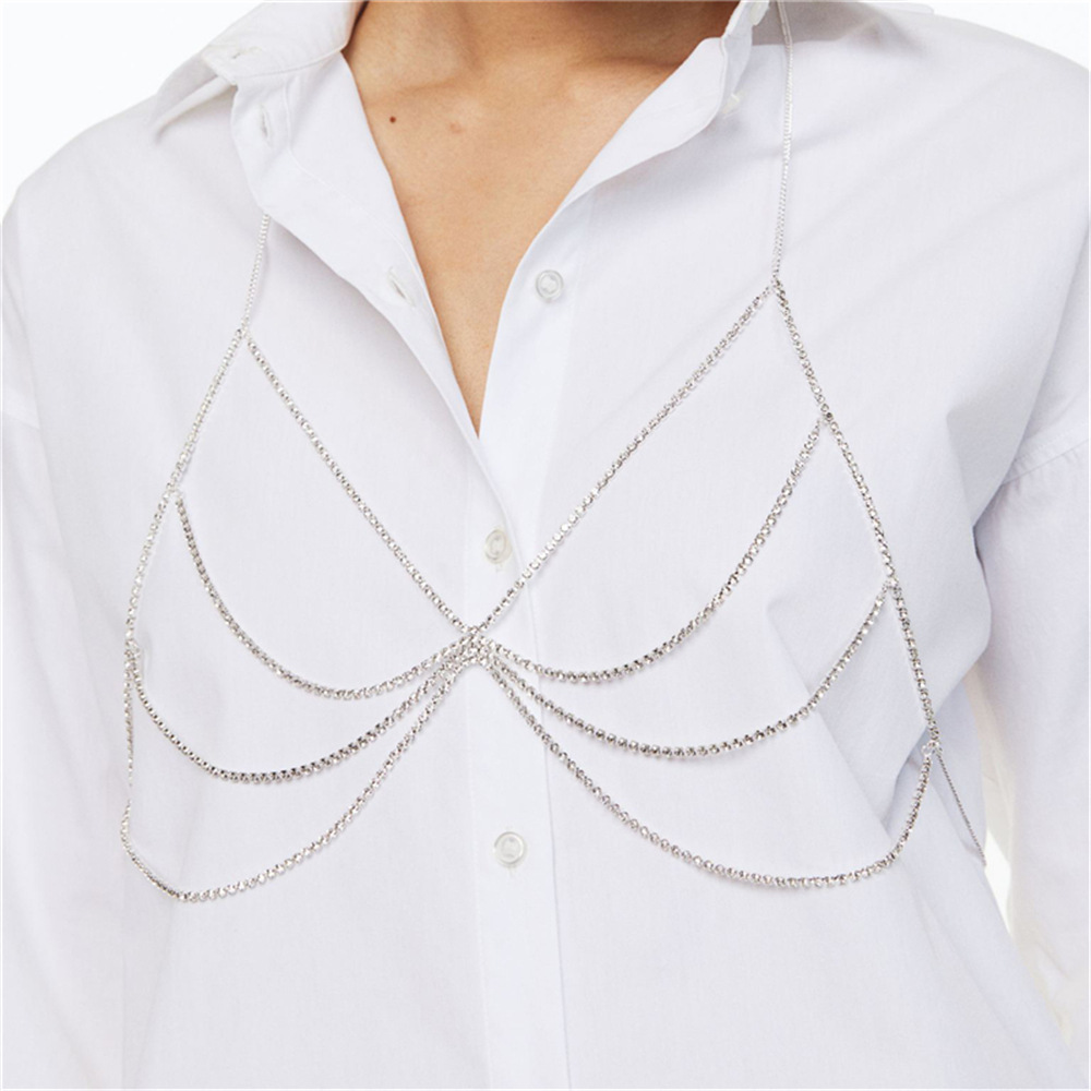 Picture of Cross-Border fashion sexy rhinestone halter bikini beach body chain personality multi-layer hot bra chain accessories