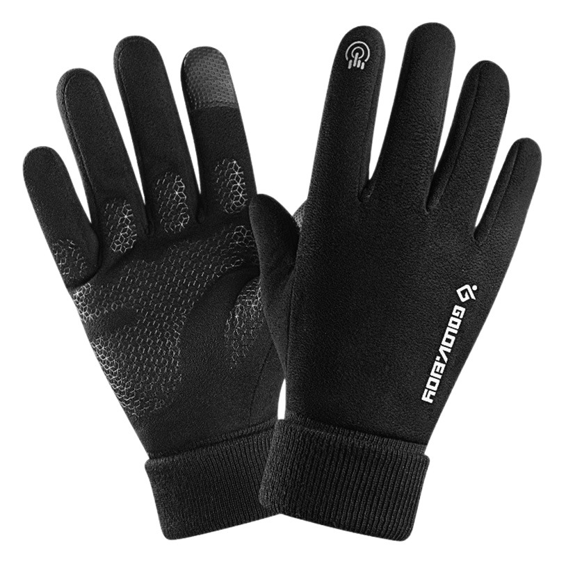 Suede Riding Gloves Men's Winter Outdoor Warm Thick Fleece Windproof Reflective Non-slip Touch Screen Gloves DB40