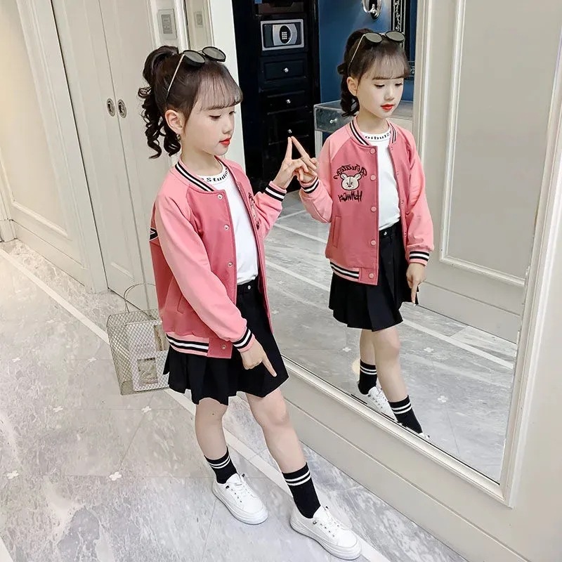 Picture of Girls' Coat New Children's Spring and Autumn Clothes Western Style Baseball Suit for Primary and Middle School Students Girls' Autumn Loose Jacket