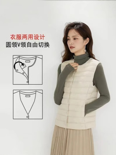 Picture of Cross-Border Tiktok New Women's Collarless down Liner Vest V Neck Lightweight Warm Jacket Vest Vest Round Neck
