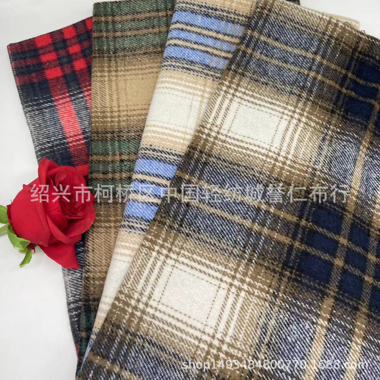 New Autumn and Winter 7-count Thickeneded Shirt Jacket Plaid Fabric Imitation Yarn-dyed Plaid Hat Home Clothes in Stock