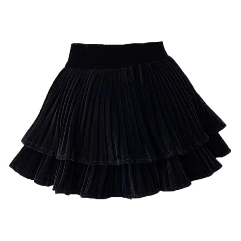 Velvet Cake Skirt Girls' A- line Autumn and Winter 2024 New Children's Wear Skirt Full-fold Girl's Ultra Short Pants Skirt