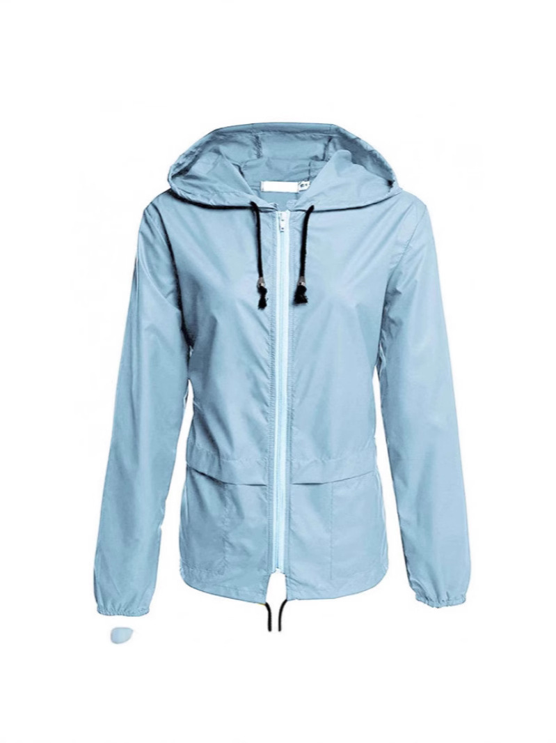 Cross-border trade windproof waterproof zipper hooded lightweight outdoor thin coat women raincoat windbreaker