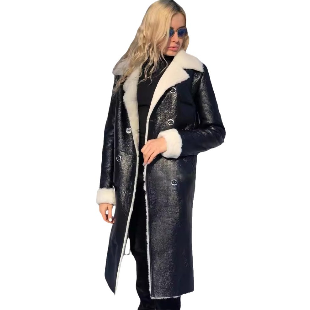 Picture of Winter leather coat Export Nordic Winter Snow Mid-length Warm PU Leather Coat Women's Coat
