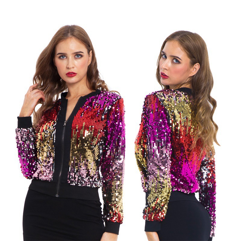 Picture of 9272 cross-border Europe and the United States Amazon wish autumn and winter sequins gradient color women's sweater jacket coat
