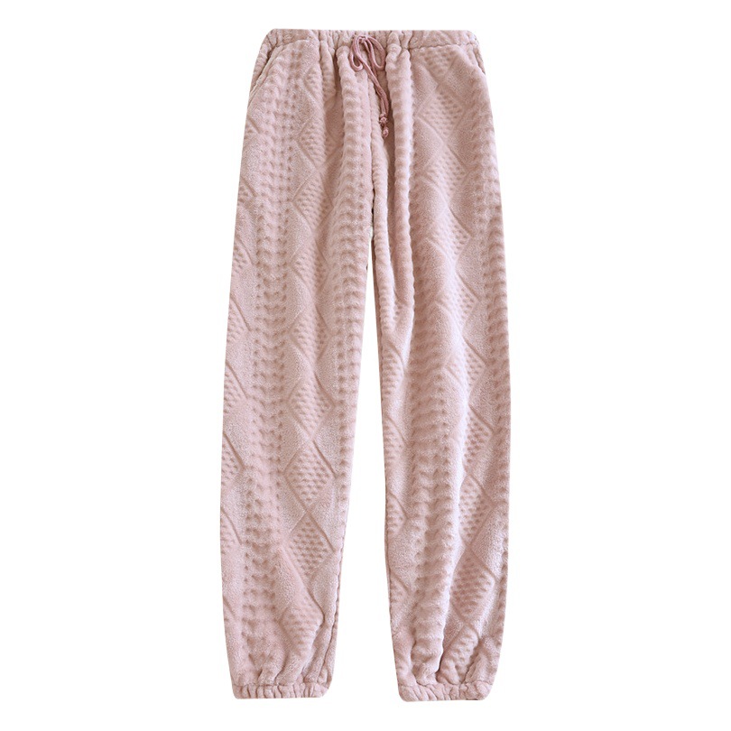 Winter flannel warm pajamas women's soft loose casual necking home pants coral fleece warm pants wholesale